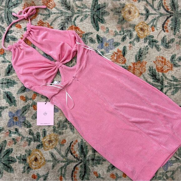 Hello Molly Halter Mini Dress Pink Sparkle NWT - Picture 3 of 5